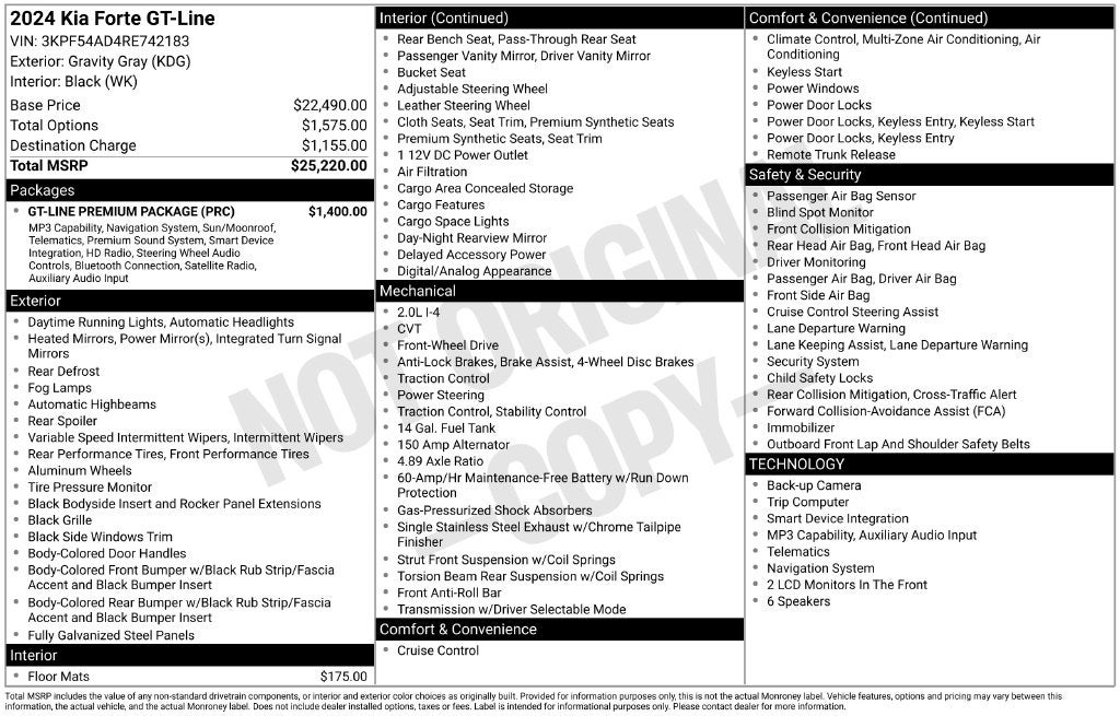 2024 Kia Forte GT-Line Premium package
