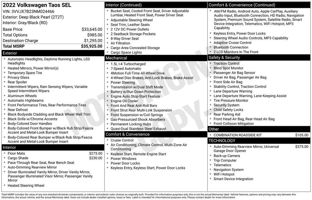 2022 Volkswagen Taos 1.5T SEL