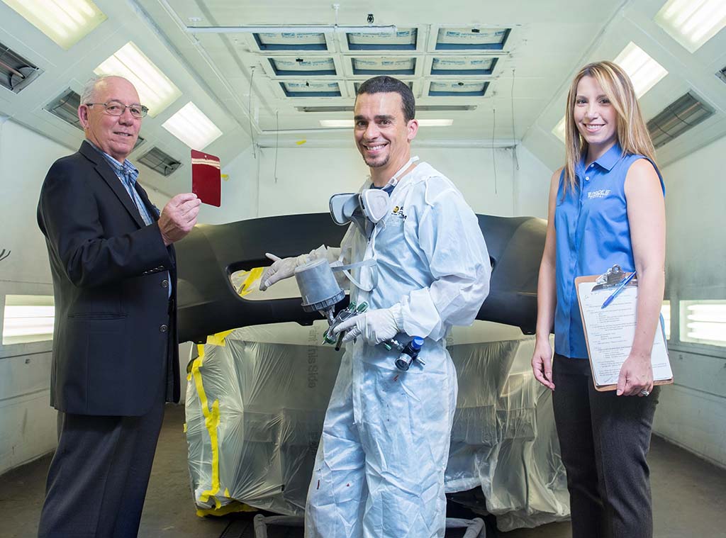 Pride Hyundai of Seekonk factory certified repair specialists in painting room